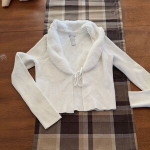 White Fuzzy Collar Sweater